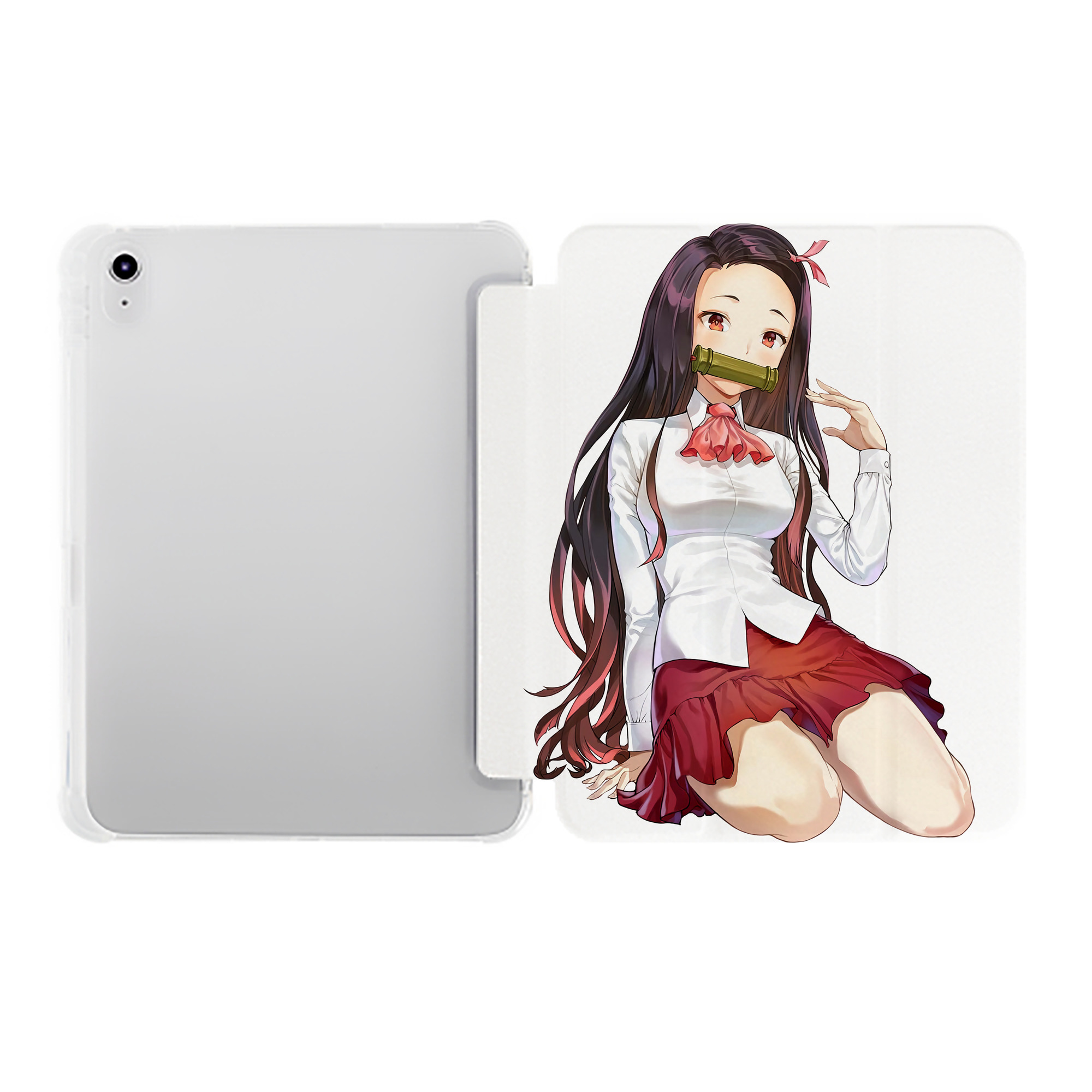 （画像用） 鬼滅の刃（きめつのやいば）竈門 禰󠄀豆子／かまど ねずこ Kamado Nezuko IPad ケース ペン収納付き 三つ折りスタンド PUレザー×シリコン 対応機種9.5/10.5/10.9インチ